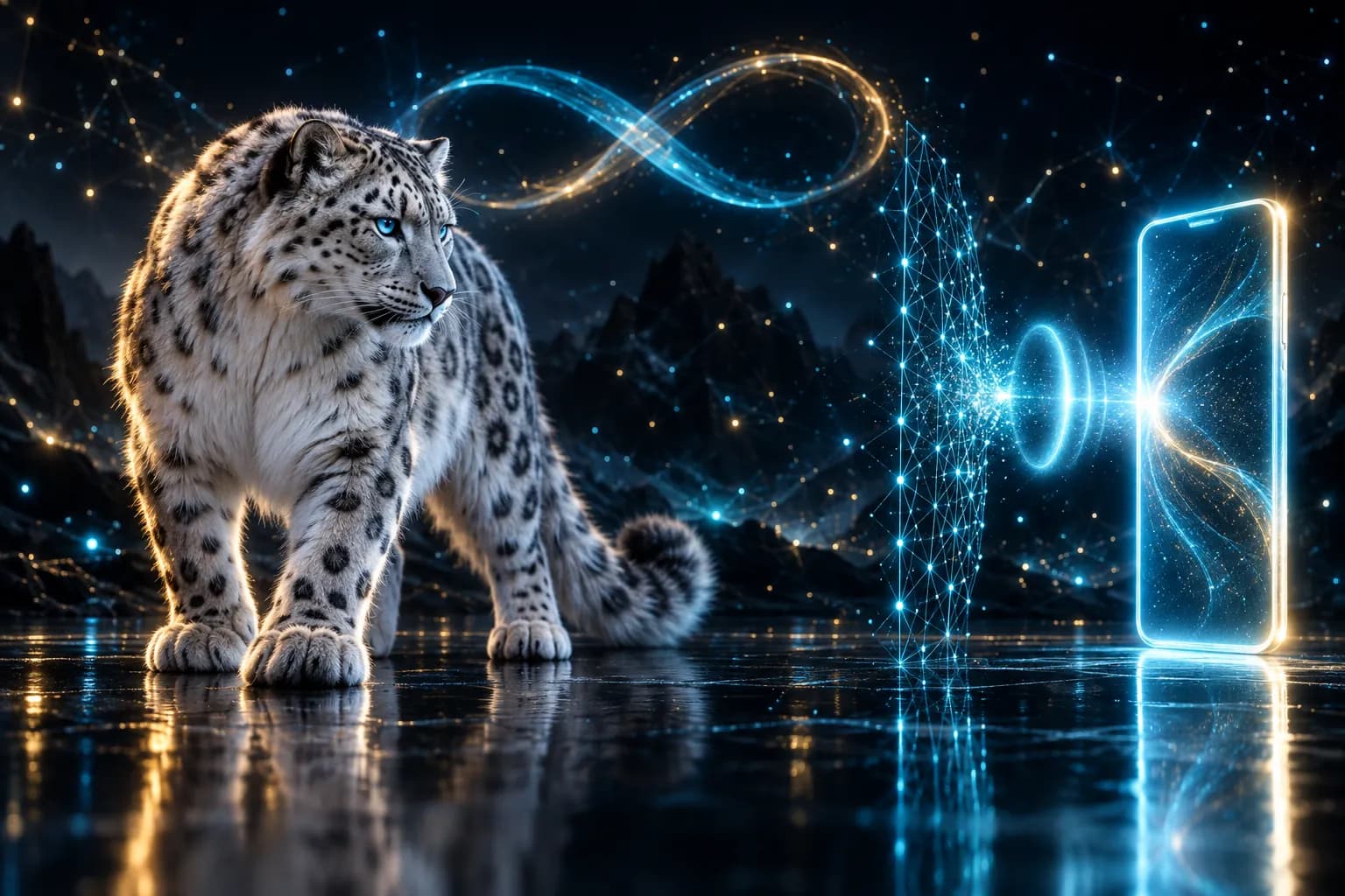 The BroadNet snow leopard watching a missed-call flash intercepted by a detection lattice