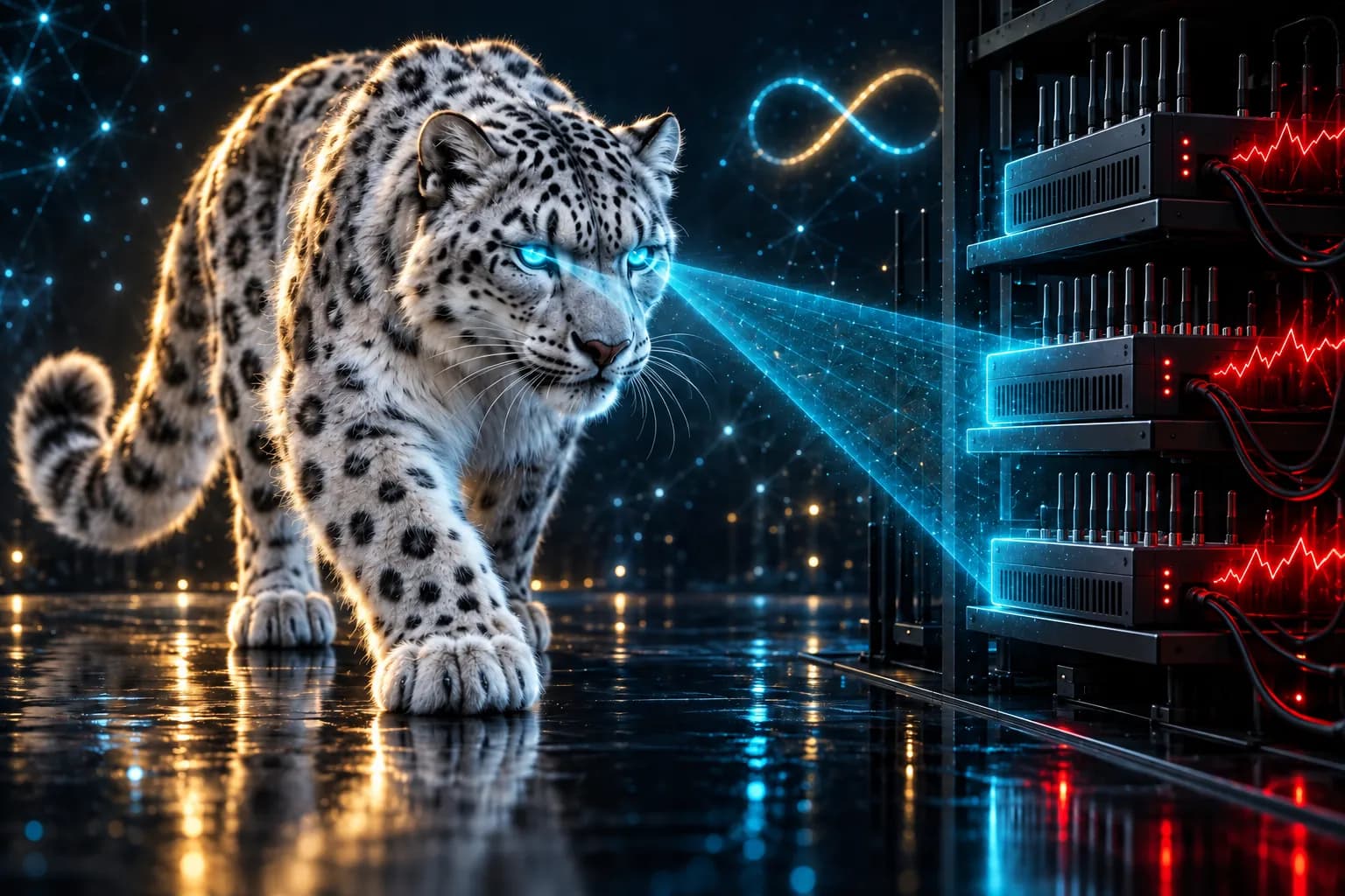 The BroadNet snow leopard exposing a rack of illicit SIM boxes with a scanning beam