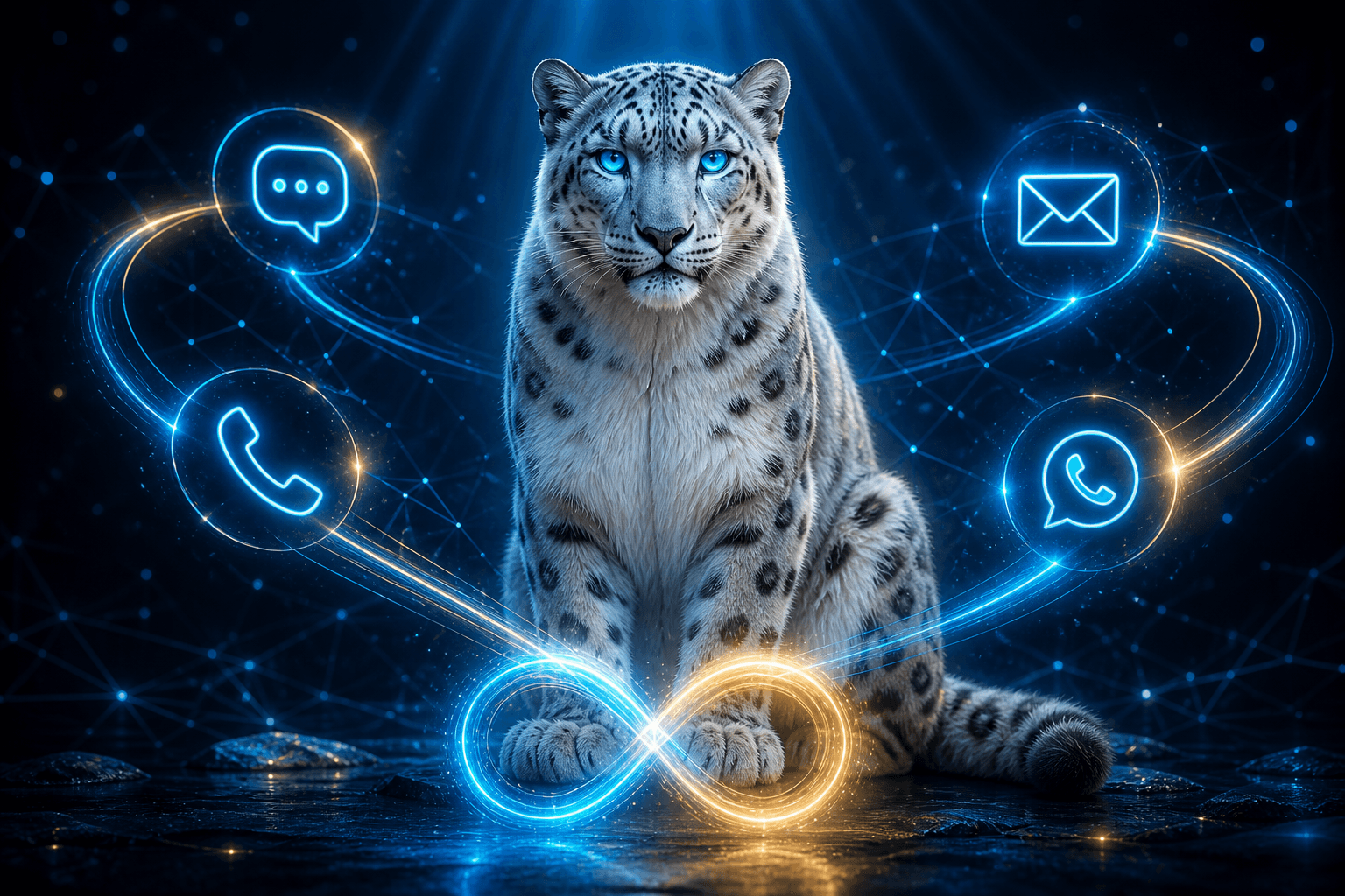 Tek bir döngüde birleşen SMS, WhatsApp, ses ve e-posta kanallarının merkezindeki BroadNet kar leopardı