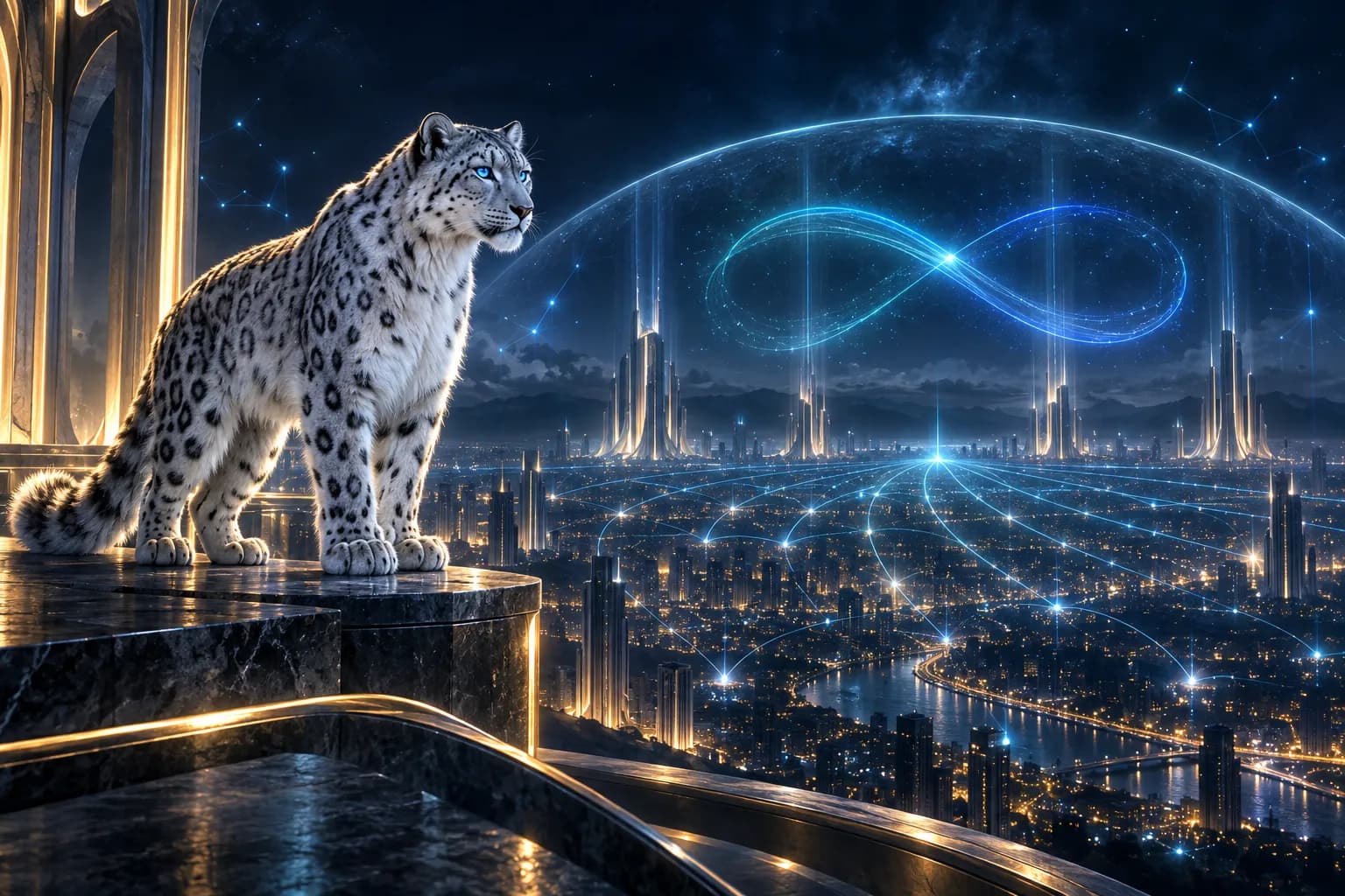 نمر BroadNet الثلجي يطل على مدينة من الضوء بينما تصل التنبيهات العامة إلى كل هاتف