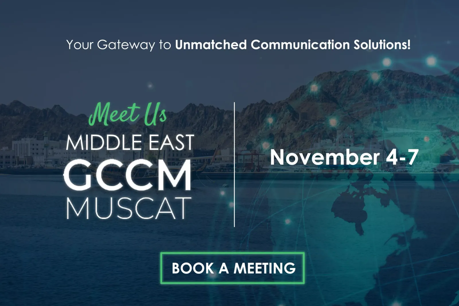 Banner de BroadNet para GCCM Oriente Medio en Mascate, 4–7 de noviembre de 2023